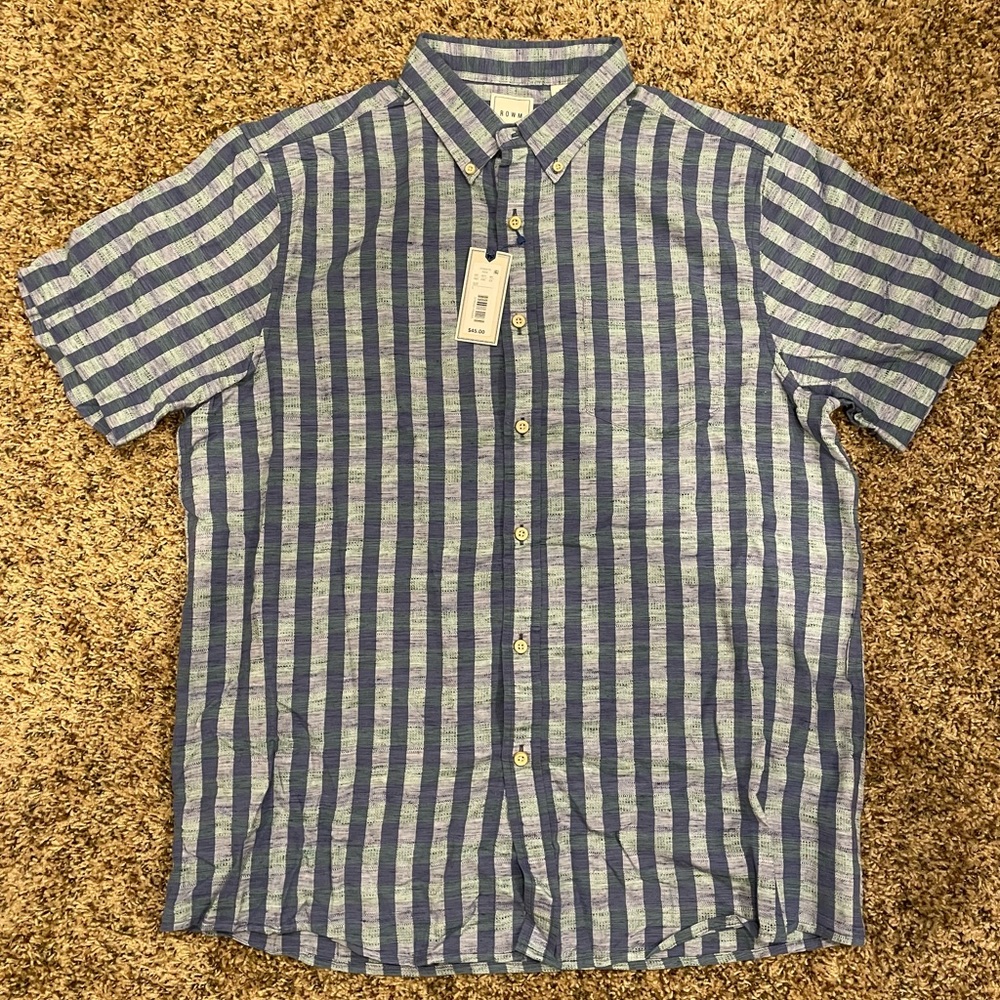 NWT Row M Blue Striped Short Sleeve Shirt- Size Large